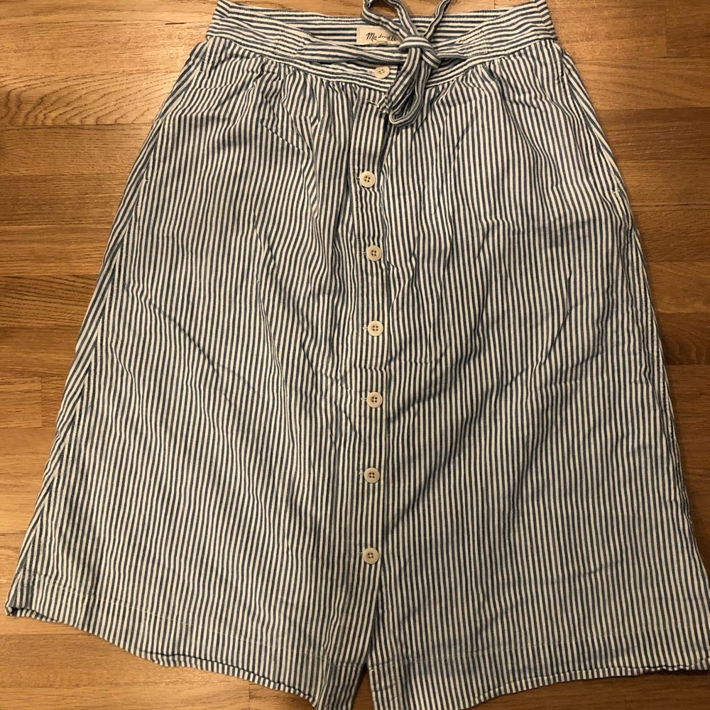 Madewell Navy Striped Midi Skirt